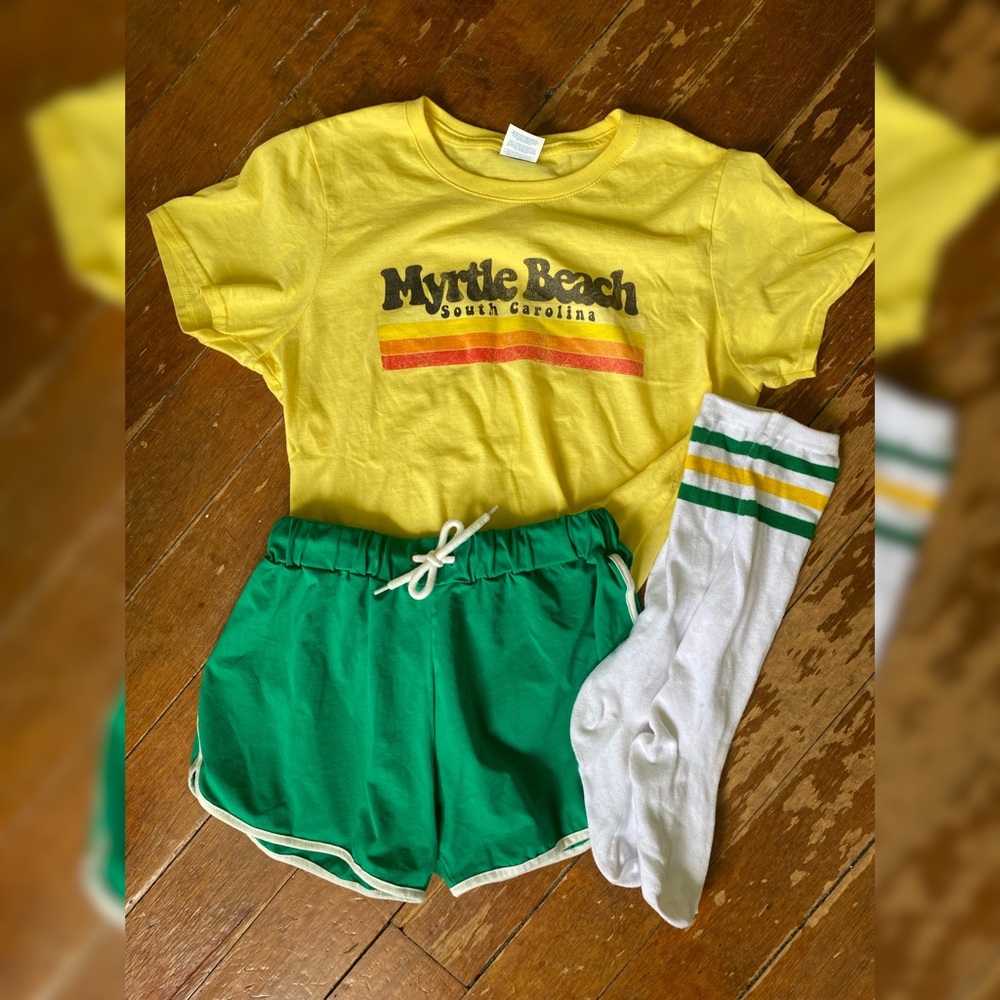 1970s style short, T-shirt, and knee high sock set!